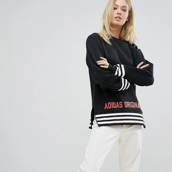 Adidas Originals Unisex Sweatshirt Small Black Stripes Embroidered Trefoil Logo - Picture 9 of 10
